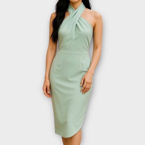 ASTR Jodie Dress Mint Size L Asymmetrical Halter Strap Low Back Keyhole Wedding - Picture 1 of 13